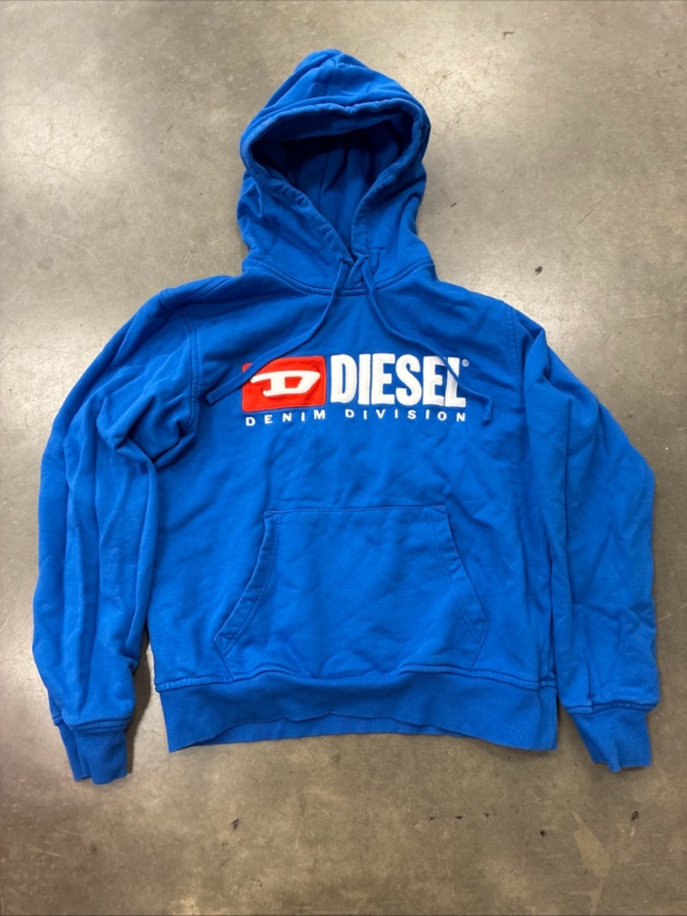 Y2K Vintage Diesel Royal Blue Hooded Sweatshirt with Red White Logo